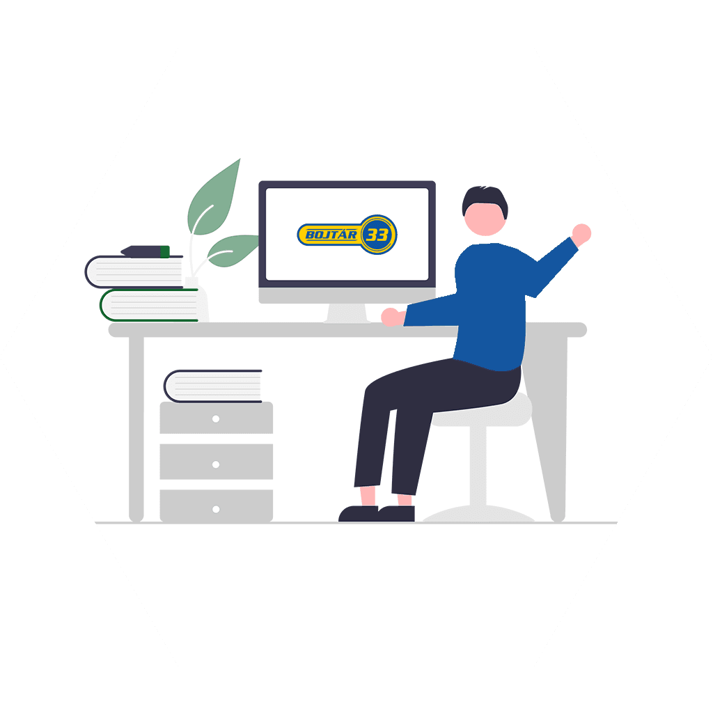 Illustration showing Bojtár33's employee working in the office on their computer